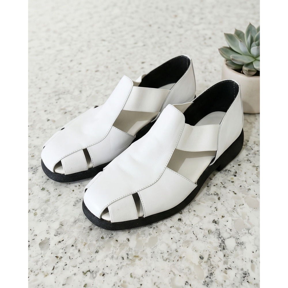 Aerosoles Womens 7.5B White Leather Fisherman Sandals Elastic Strap Shoes NWOT